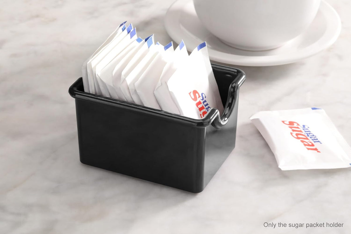 Restaurant-Grade Black Plastic Sugar Packet Holder, SAN Material, Set of 24