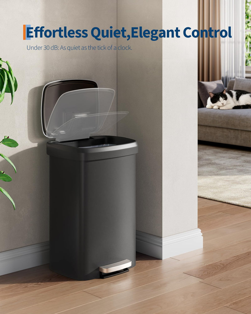 13 Gal / 50L Large Plastic Trash Can for Kitchen, Step-On with Soft Close Lid, Liner Rim, Rustproof Garbage Bin, Rear