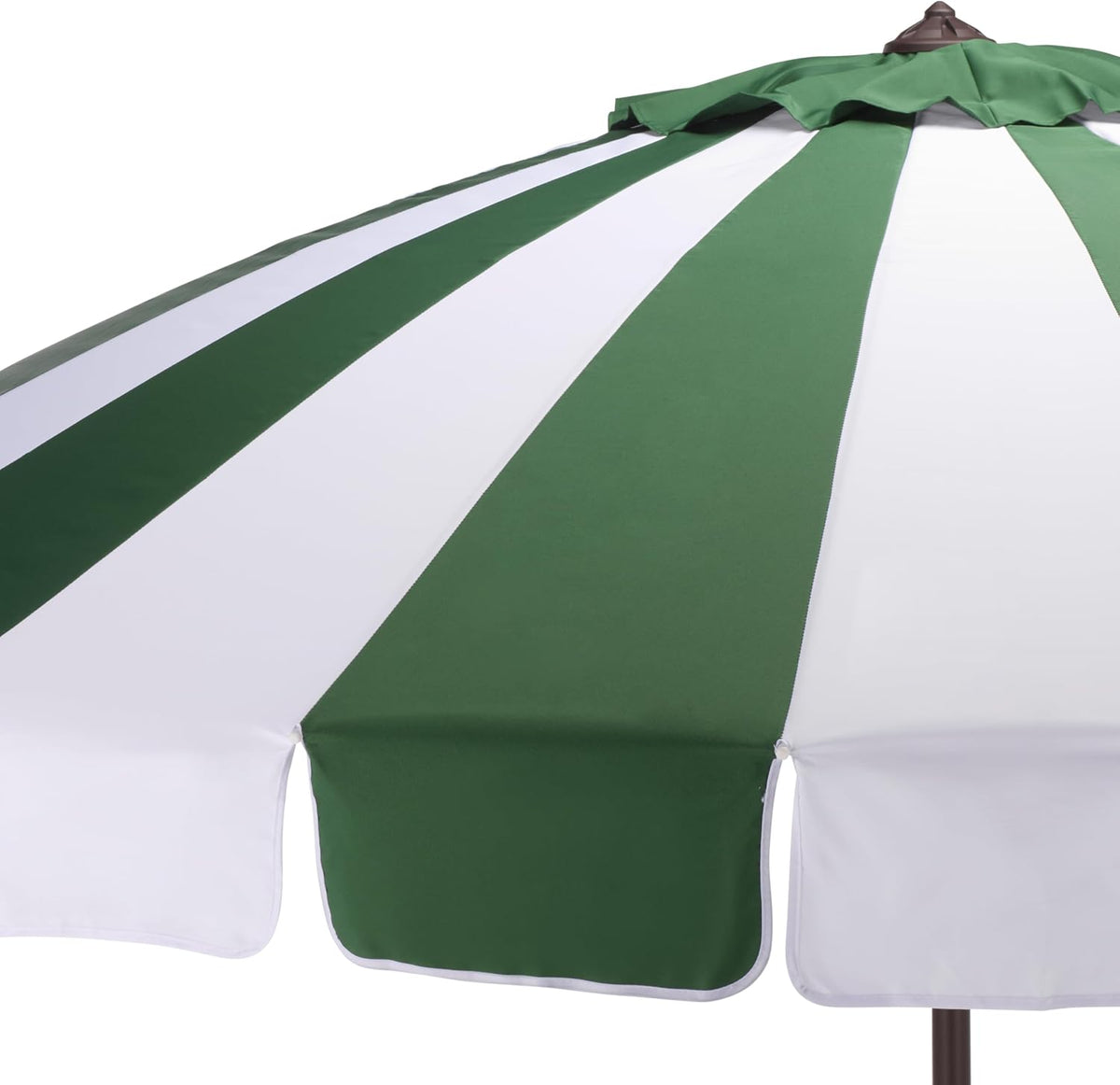 Outdoor Patio Furniture Collection – Buti 9 Ft Crank Patio Umbrella, Green Stripe & Brown Pole, Market Umbrella with