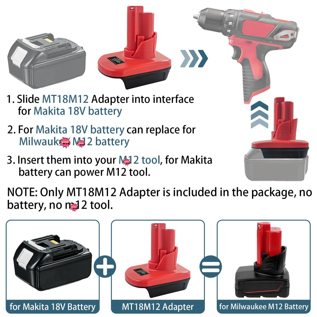 SMILTOOL Battery Adapter Compatible with Makita 18V Battery Work for Milwaukee M12 Tools