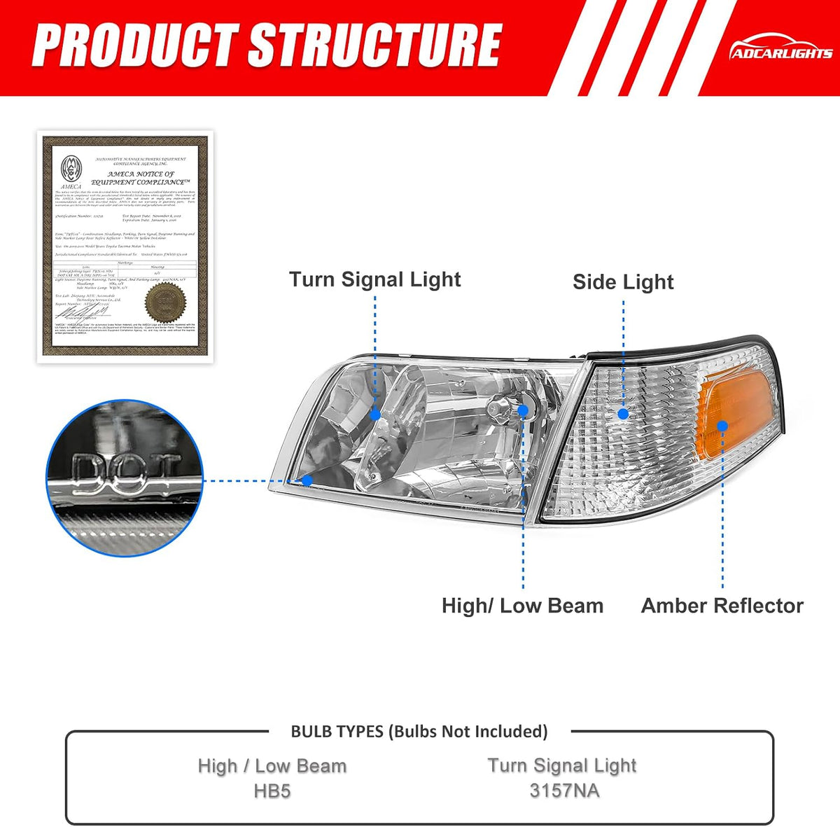 for 1998-2011 Ford Crown Victoria Halogen Headlight W/O Bulbs