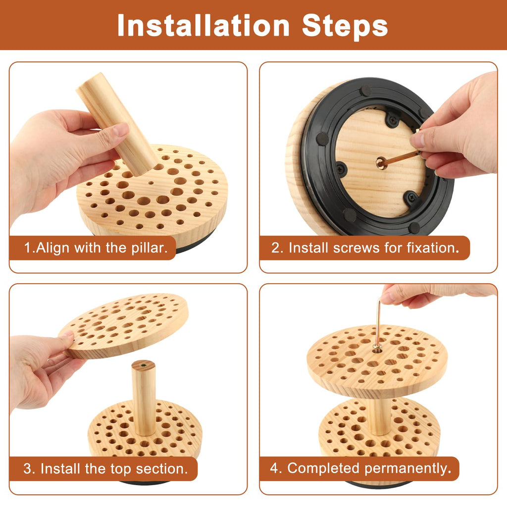 360° Rotating Brush Rack – 52-Hole Hardwood Stand for Crafts/Art/Makeup
