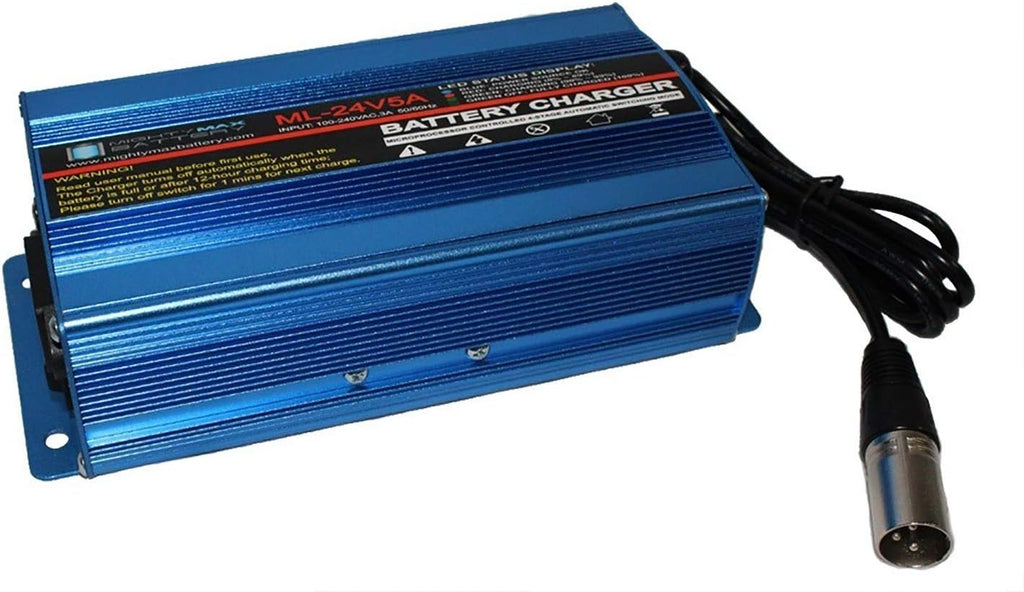 Mighty Max Battery 24V 5Amp 3 Stage XLR Charger for Hoveround Forerunner, MPV 4, MPV 5