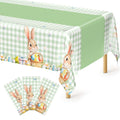 3 Pack Easter Tablecloths, 54" x 108" Disposable Easter Decorations, Sage Green Bunny Plaid Spring Tablecloth