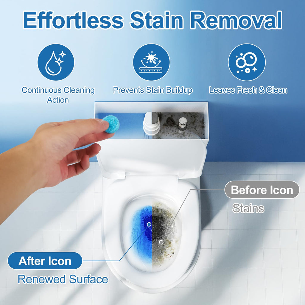 Automatic Toilet Bowl Cleaner Tablets, Blue, Septic Safe Hard Water Stain and Odor Remover, Effervescent Stain & Odor
