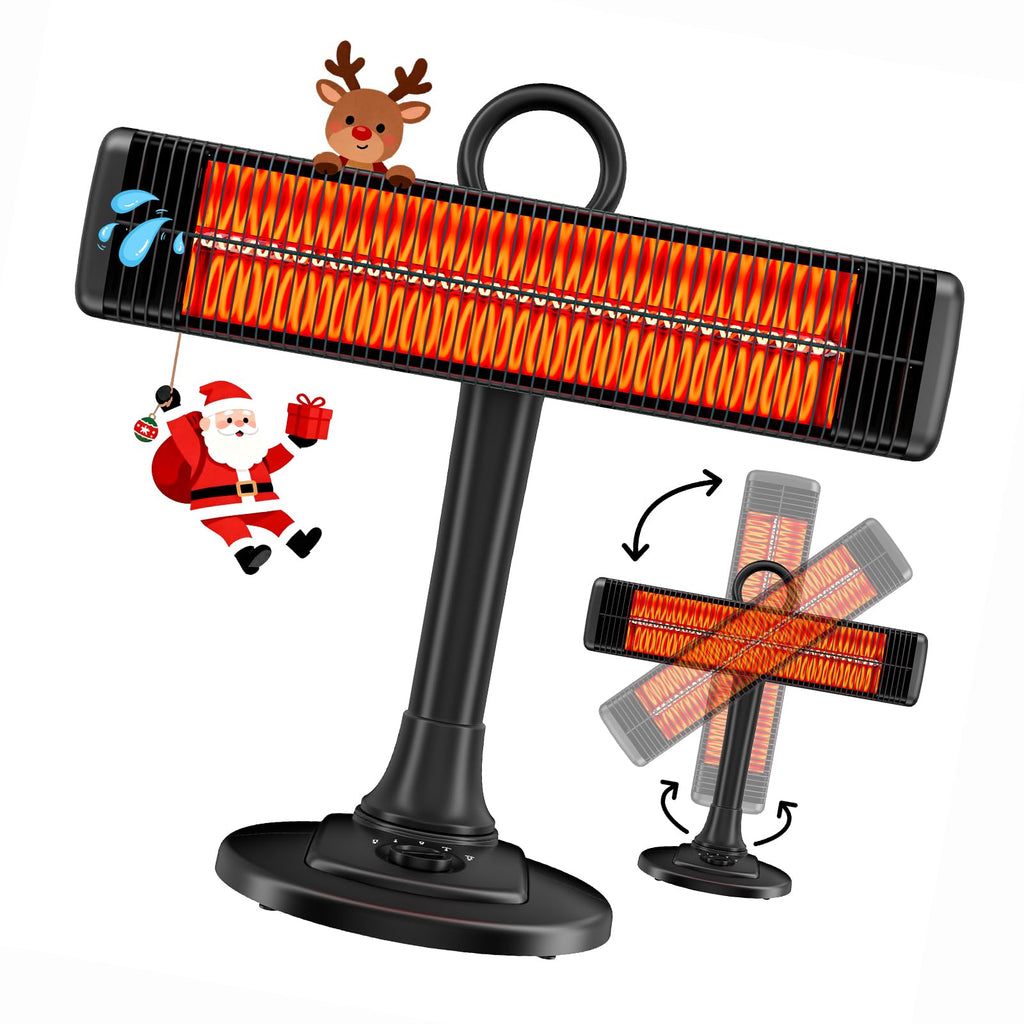 Outdoor Electric Patio Heater, 500W / 1000W Infrared Heater with Carbon Fiber Heating 90° Rotatable 50° Oscillation