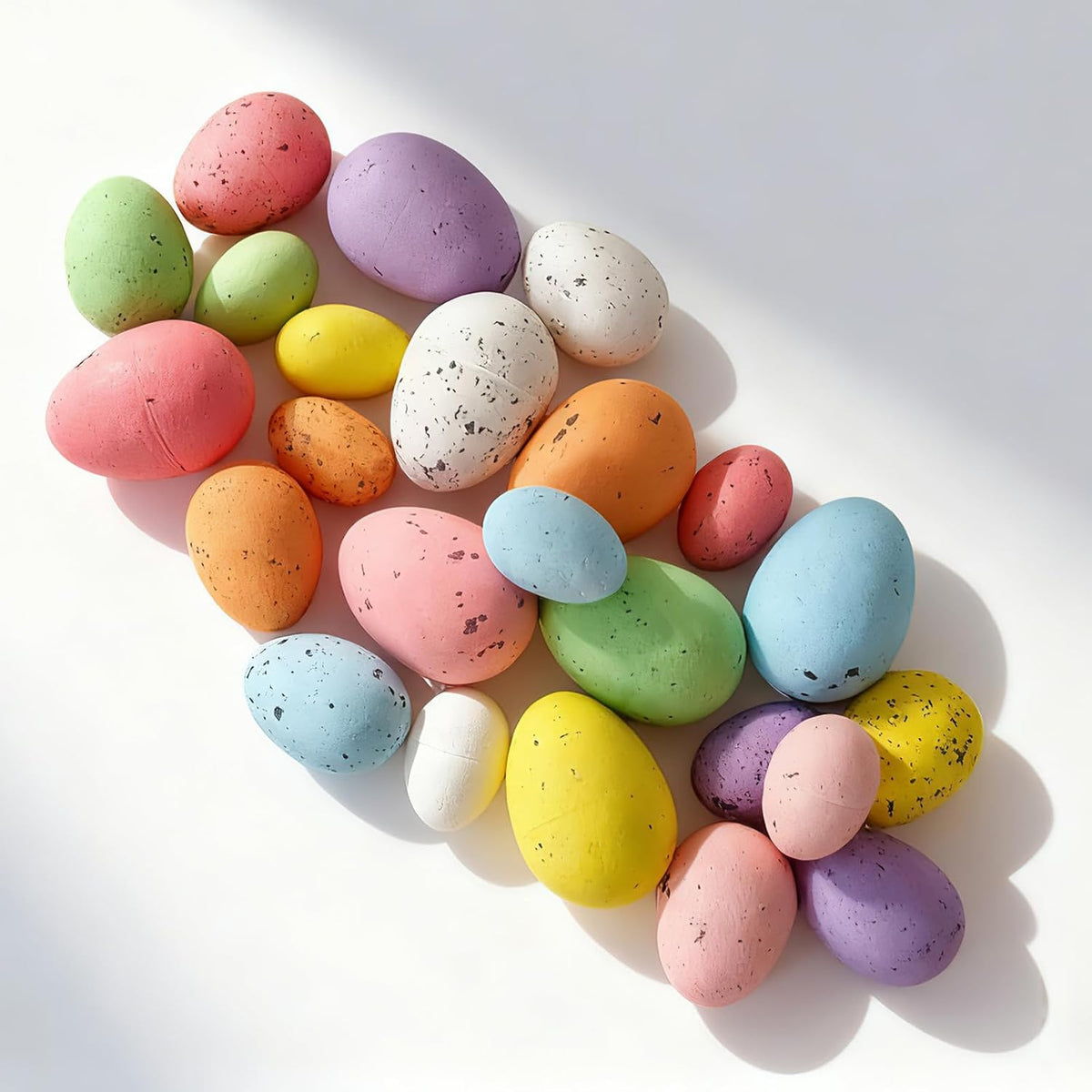 Pastel Speckled Easter Eggs Decor 24 PCS 3 Sizes 8 Colors,Foam Easter Eggs Decoration for Easter Basket Fillers Home