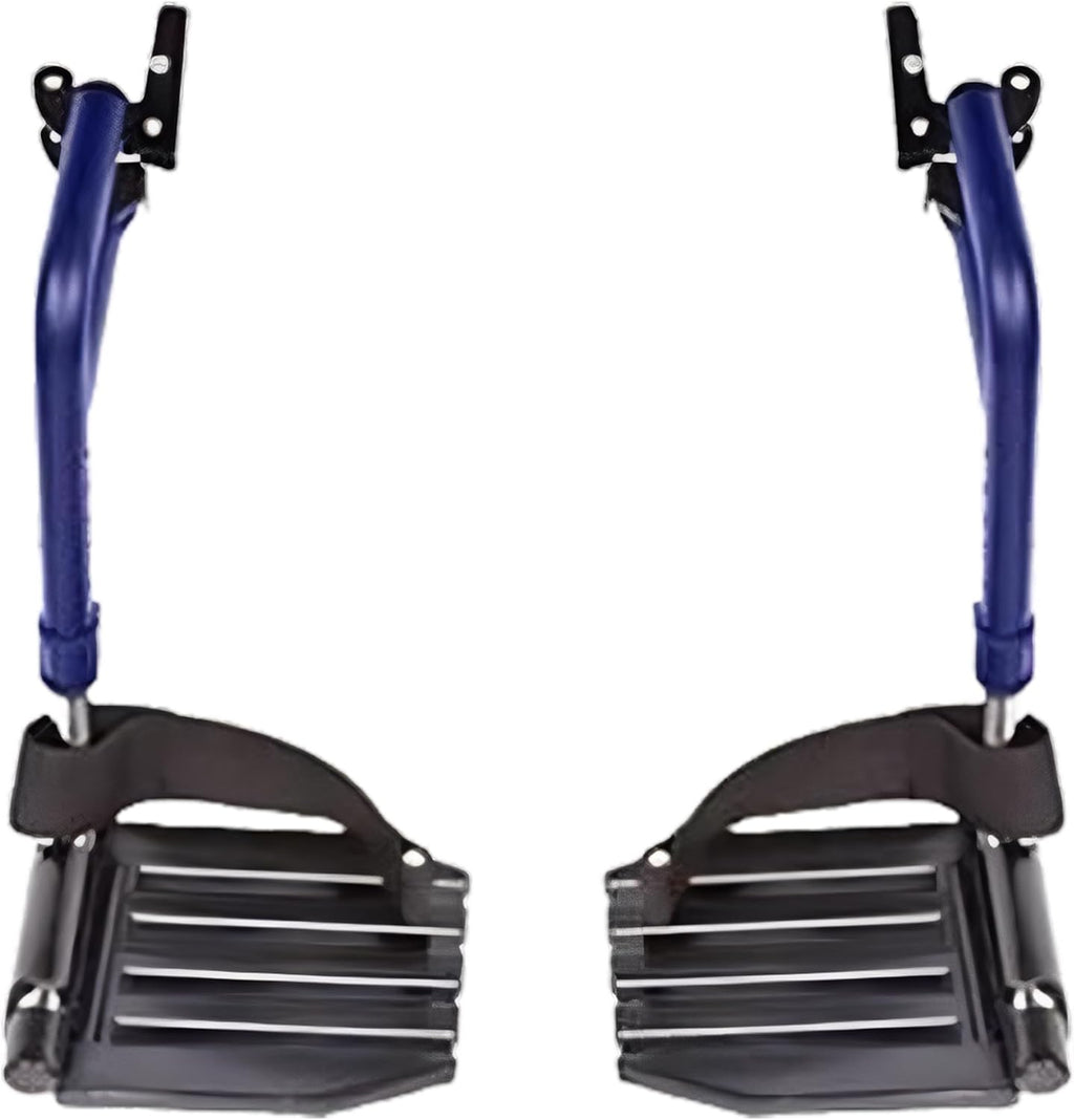 HEALTHLINE Adjustable Wheelchair Footrests with Heel Loops – Fits Many Standard Models with 1-3/8" Pin Spacing – Check Dimensions Before Purchase – Swing-Away Design, Height Adjustable, Blue (Pair)