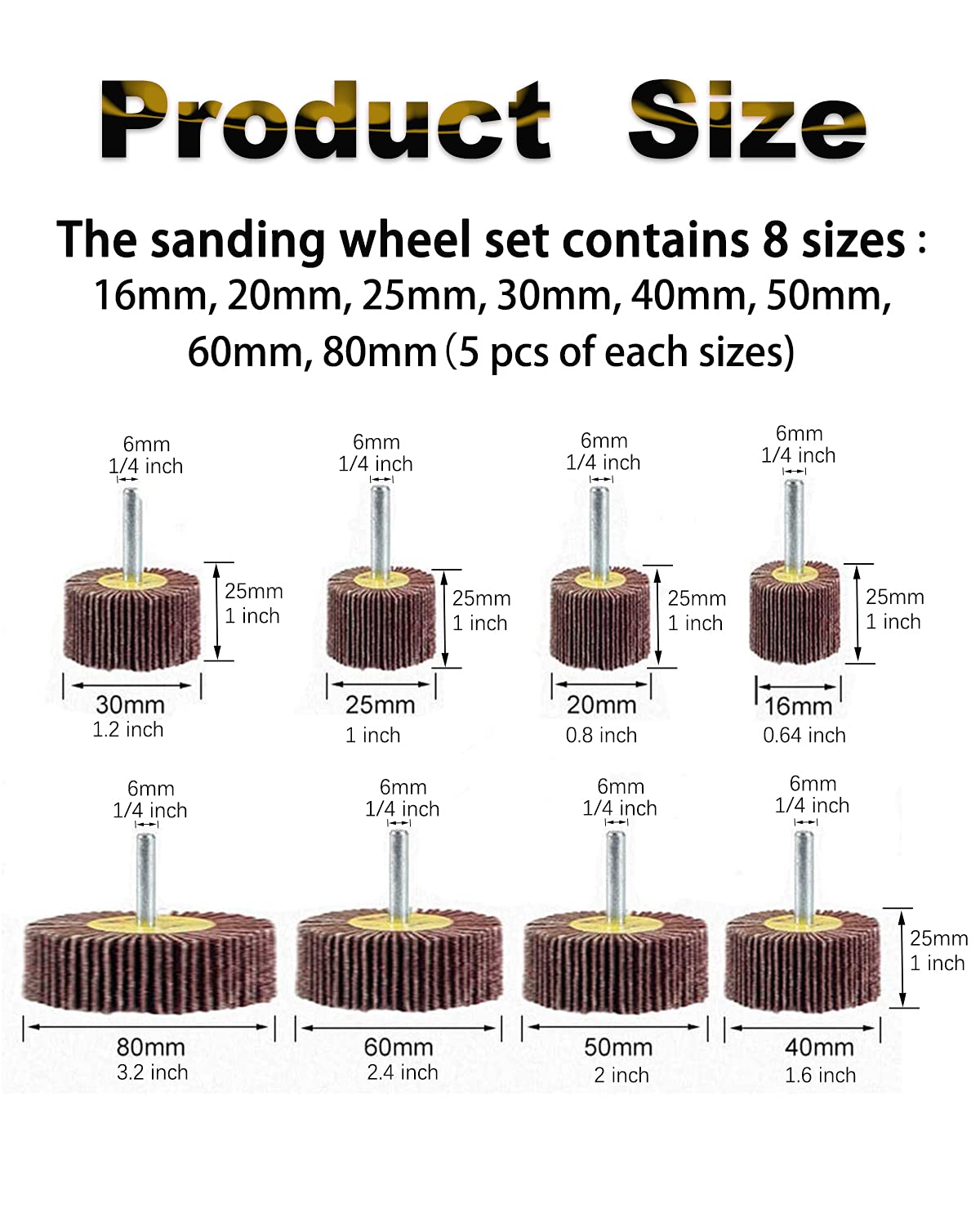 Rocaris 40 Pack 1/4" Abrasive Flap Wheel Sander Set, 8 Sizes