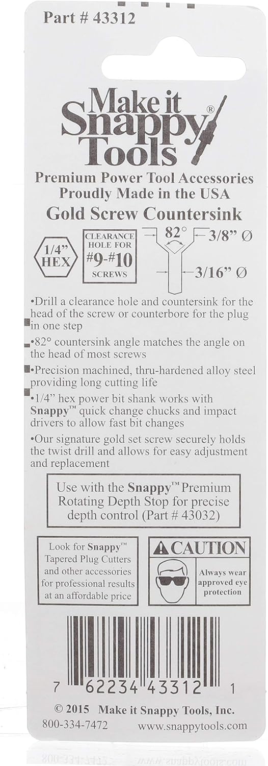 Make it Snappy Tools 3/16 Inch x 3/8 Inch Countersink #43312