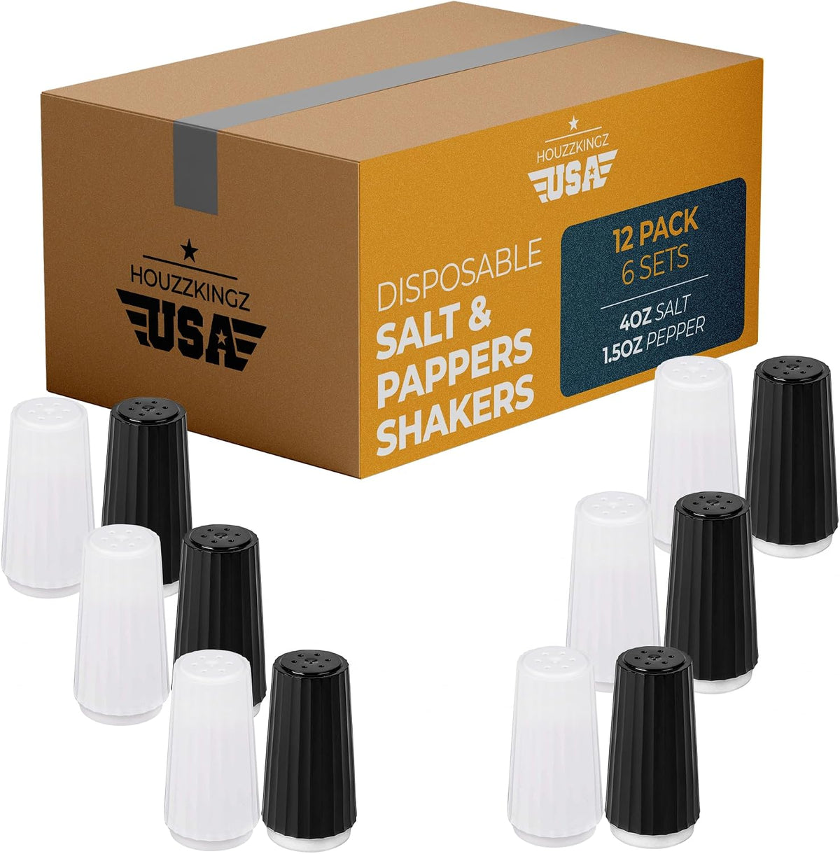 Disposable Plastic Salt and Pepper Shakers Set Bulk [12 Pack] – 6 Prefilled 4 Oz. Iodized Table Salt + 6 Prefilled