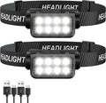 Rechargeable Headlamp Flashlight 2-Pack, 8 LED 2500 Lumen Ultra-Light Bright Headlight with Motion Sensor, Waterproof