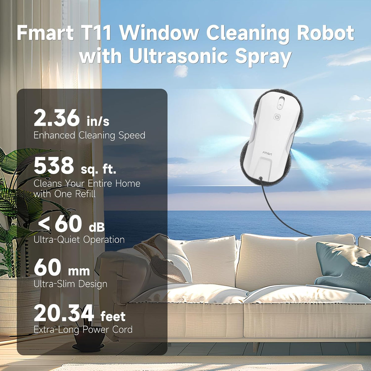 T11 Window Cleaning Robot with 4 Ultrasonic Water Sprays