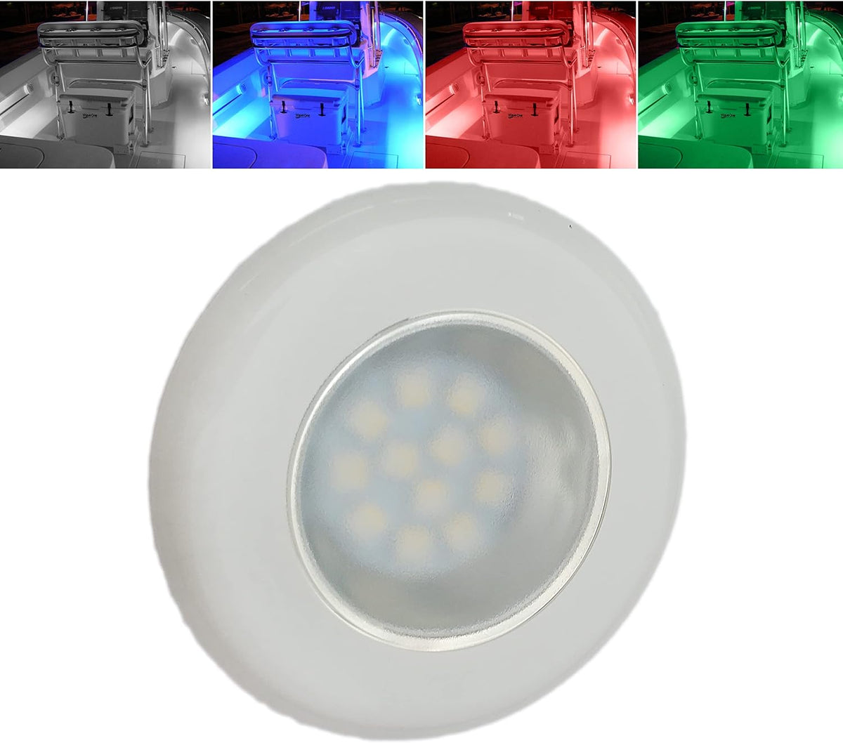 Wave One Marine Flush Mount 3" RGBW Internal Driver LED Courtesy Boat Light | RV Accent | Interior Exterior Deck Transom Cockpit T Top | Waterproof IP67 (White Bezel)