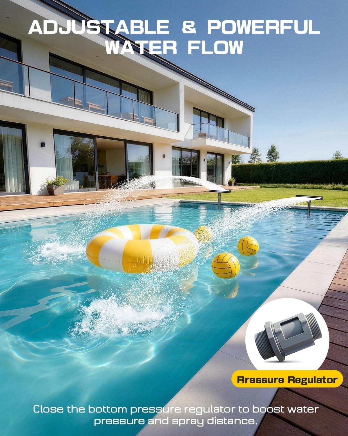 Solar Pool Fountain F5 Pro, Dual Light Strip 52 Ultra-Bright LEDs Unique Design, 10 Colors Pool Lights with 4 Modes