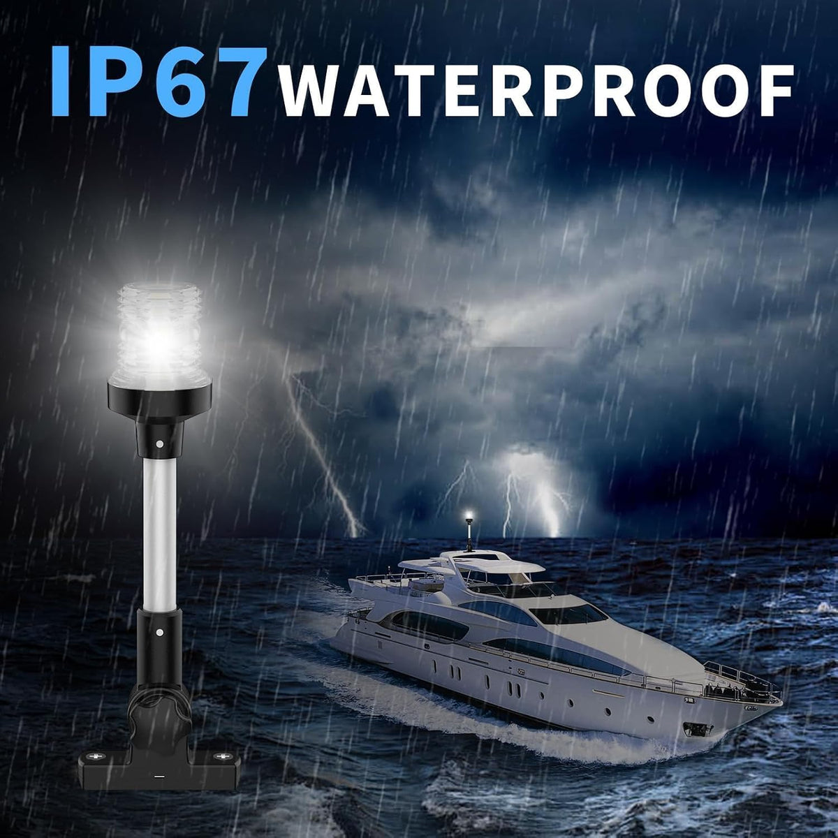 Obcursco Boat Stern Light, Bimini Top LED Anchor Light, Boat Accessories