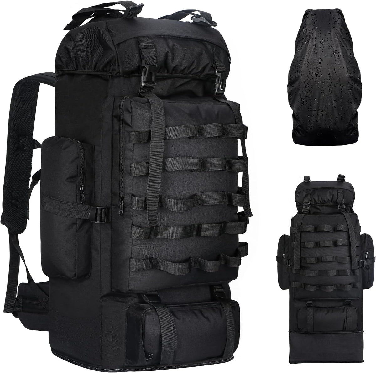 70L/100L Camping Hiking Backpack with Rain Cover, Expandable Large Military Tactical Backpack, Waterproof Molle