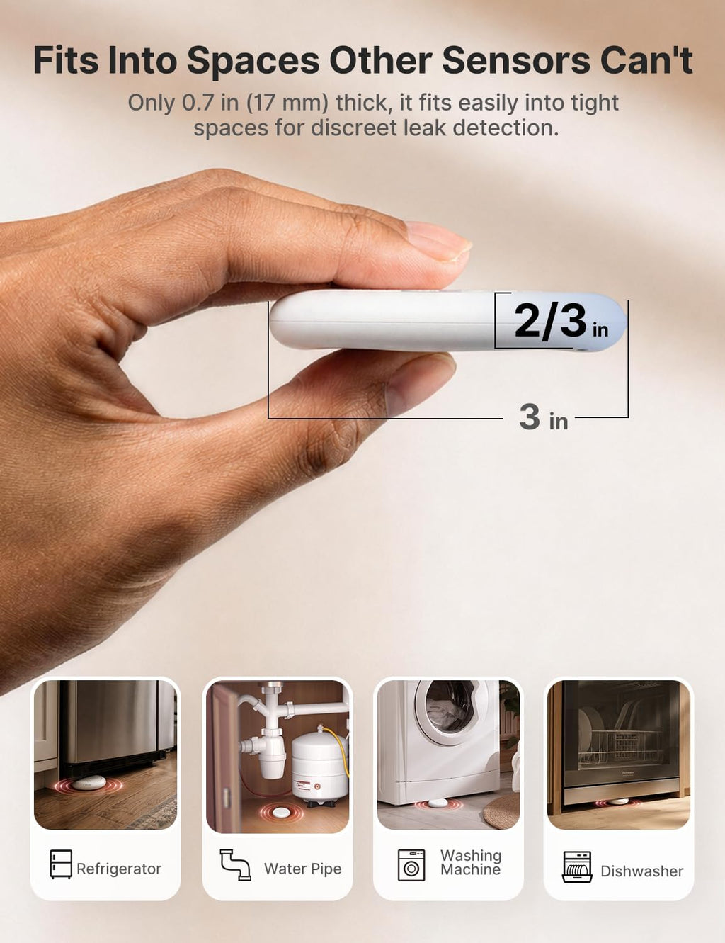 Ultra-Slim Wi-Fi Water Leak Detector, 4 Sensors + Base, SWS0A41 | 0.7 in Thin Design, Real-Time Alerts, Detects Water