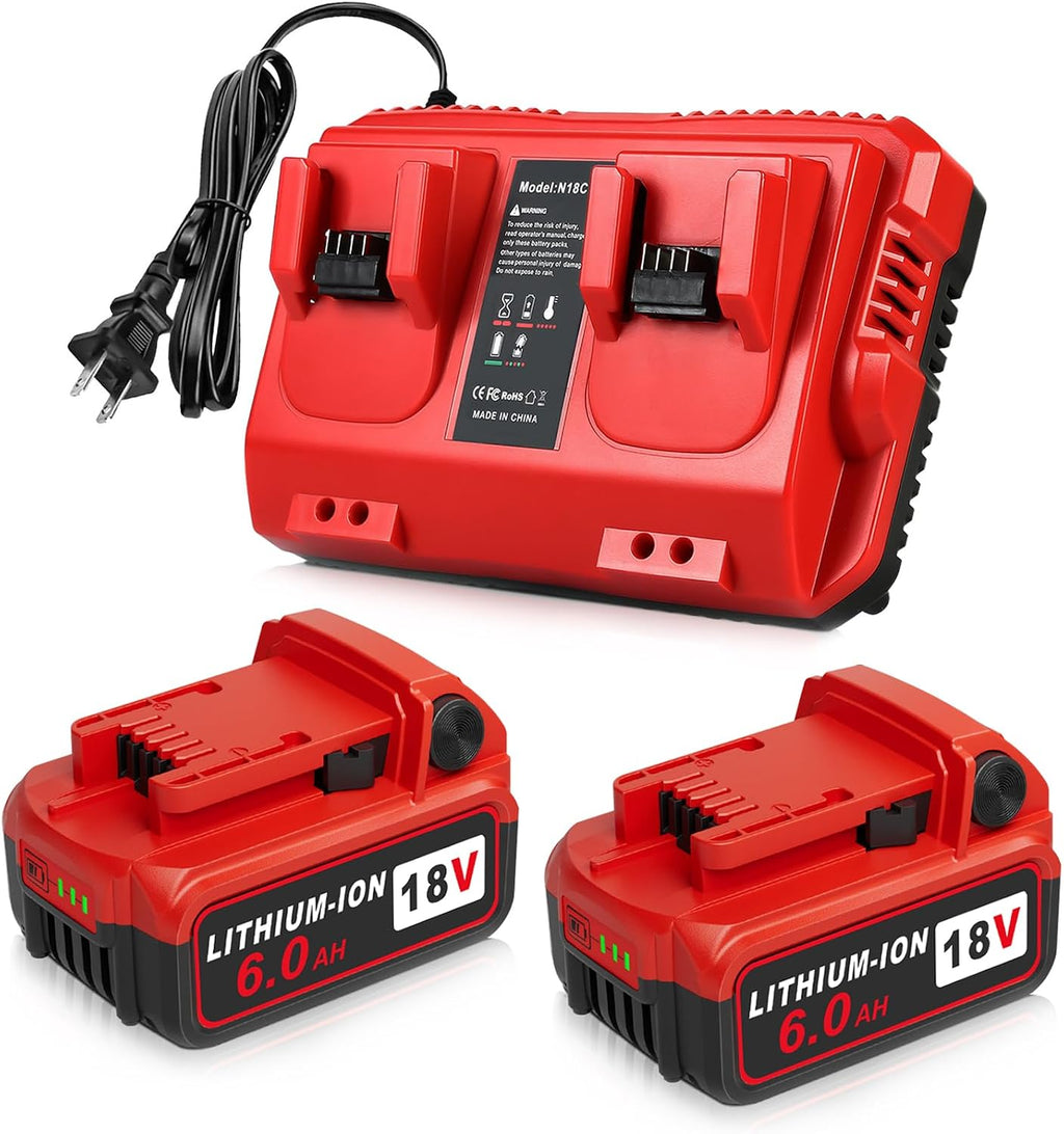 2/pk 18V 6.0Ah Replacement for Milwaukee M-18 Battery with Rapid Dual Charger