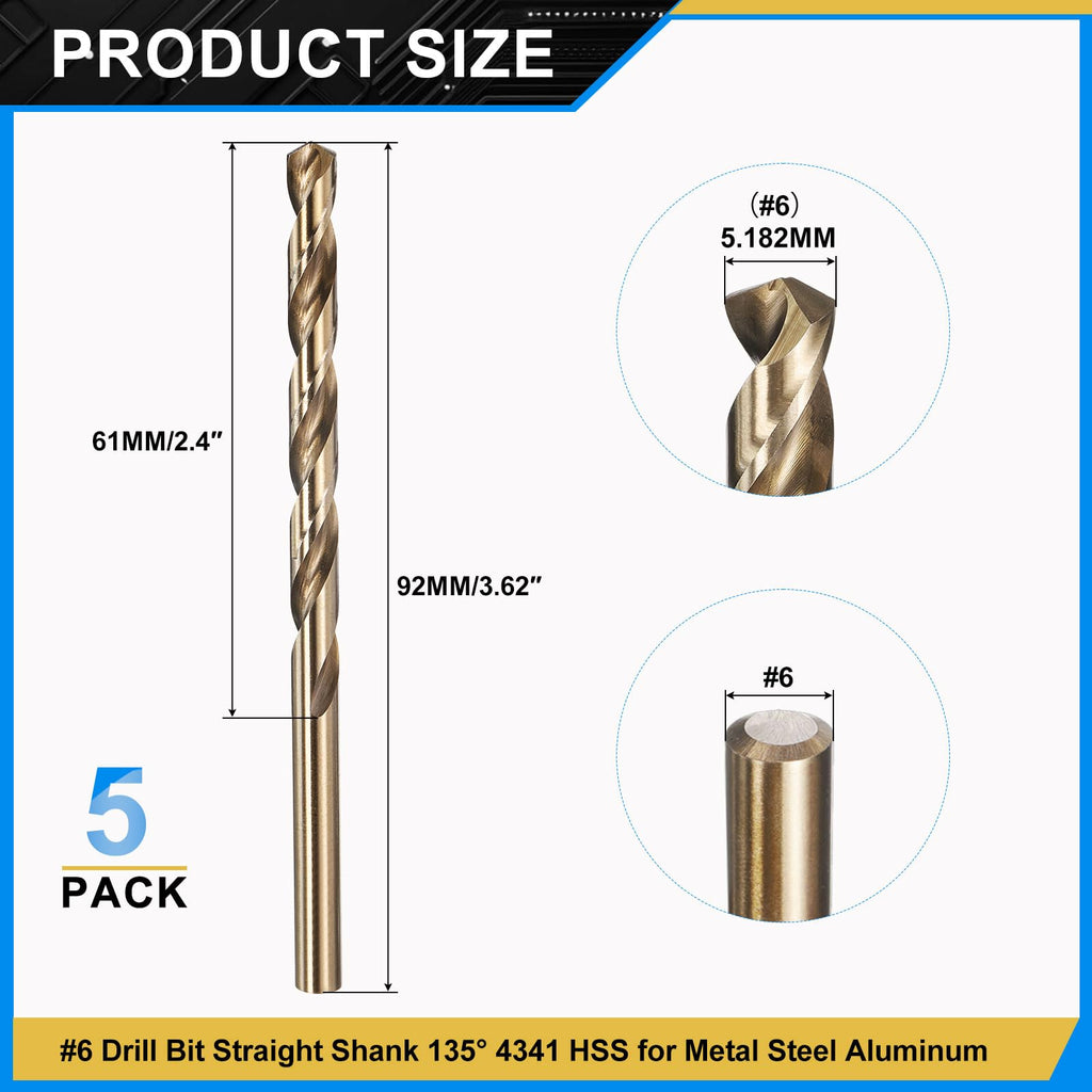 PATIKIL Micro #6 Drill Bit 4341 High-Speed Steel for Thin Metal 5 Pack