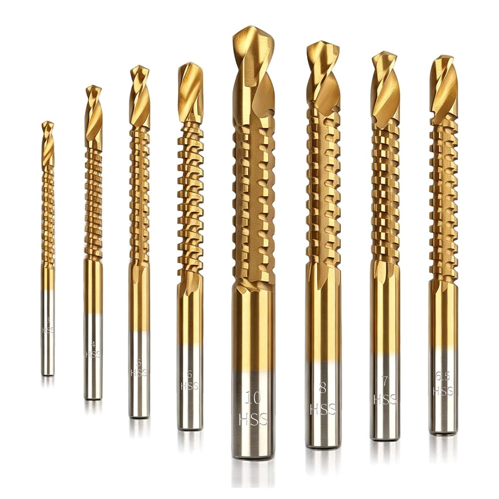 8 Pcs Titanium Coated HSS Twist Drill Bits,3-10mm M35 Cobalt Drill Bit Set
