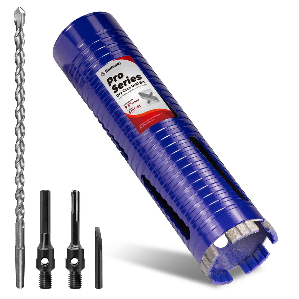 DaduoRi 2-1/2" Core Drill Bit with Pilot Bit & Adapters(SDS Plus and 1/2" Hex), 5/8"-11 Thread, 9.5" Depth, Upgraded-Welded Segments Diamond Core Bits for Concrete, Masonry, Brick Block