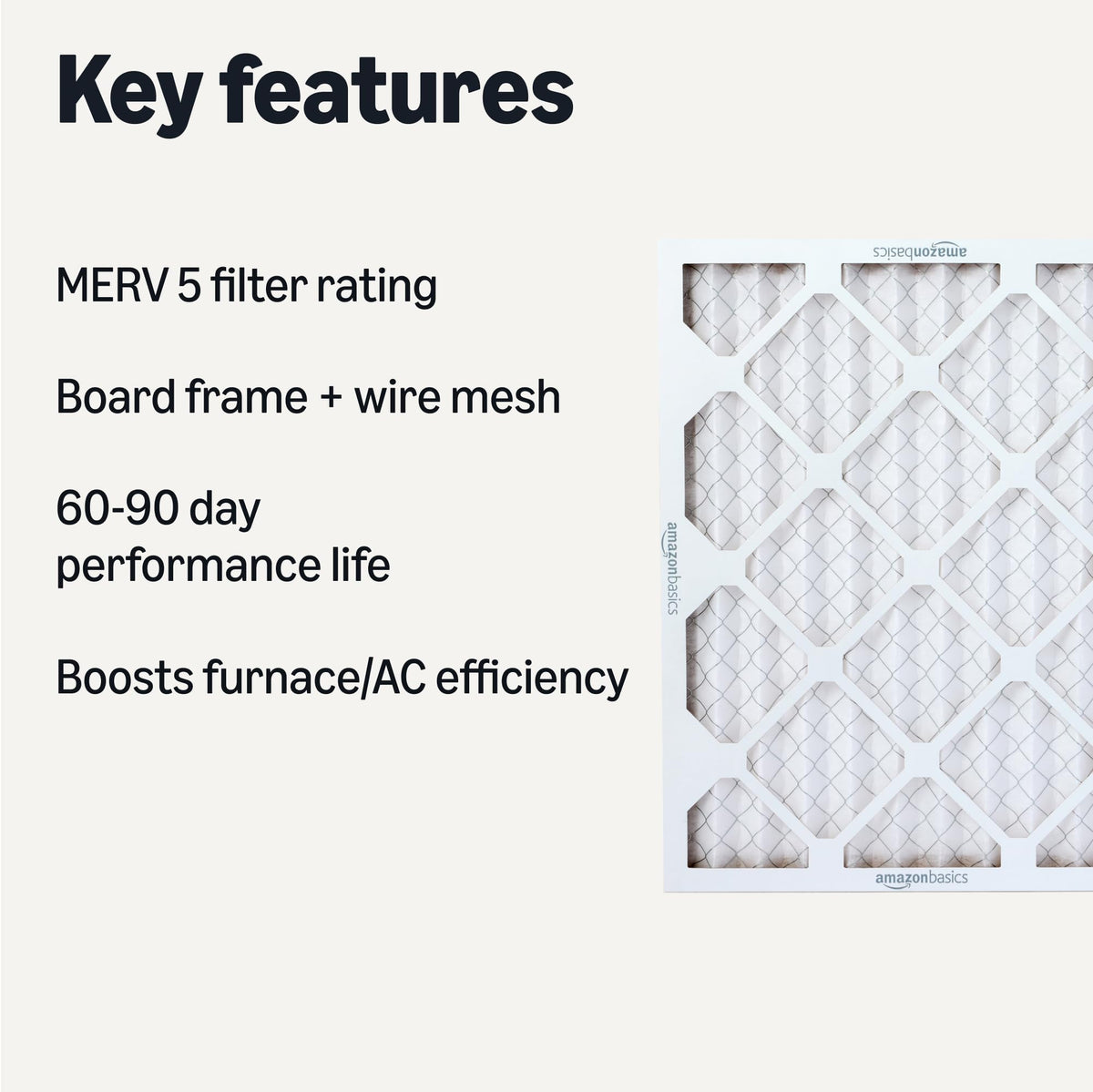 MERV 5 AC Furnace Air Filter, 16x20x1 inches, 6-Pack (Actual Size: 15.75" x 19.75" x 0.75")