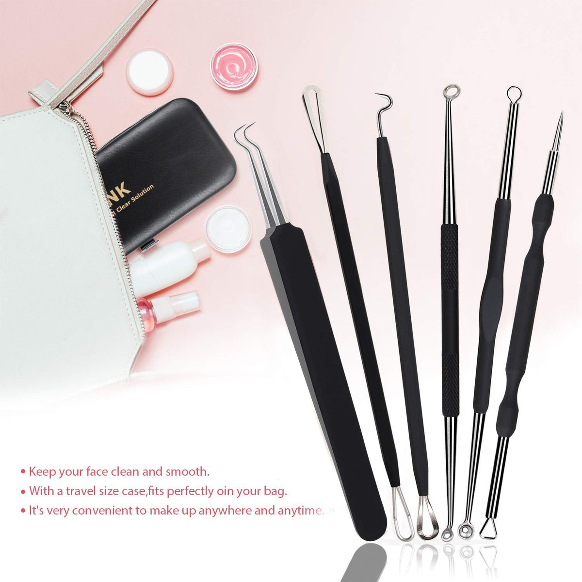 Blackhead Remover Tool Comedones Extractor Acne Removal Kit for Blemish, Whitehead Popping, 6 Pcs Zit Removing for
