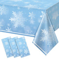 3 Pack Winter Snowflake Plastic Tablecloth Decorations, Light Blue Snowflake Winter Wonderland Disposable Table Cover