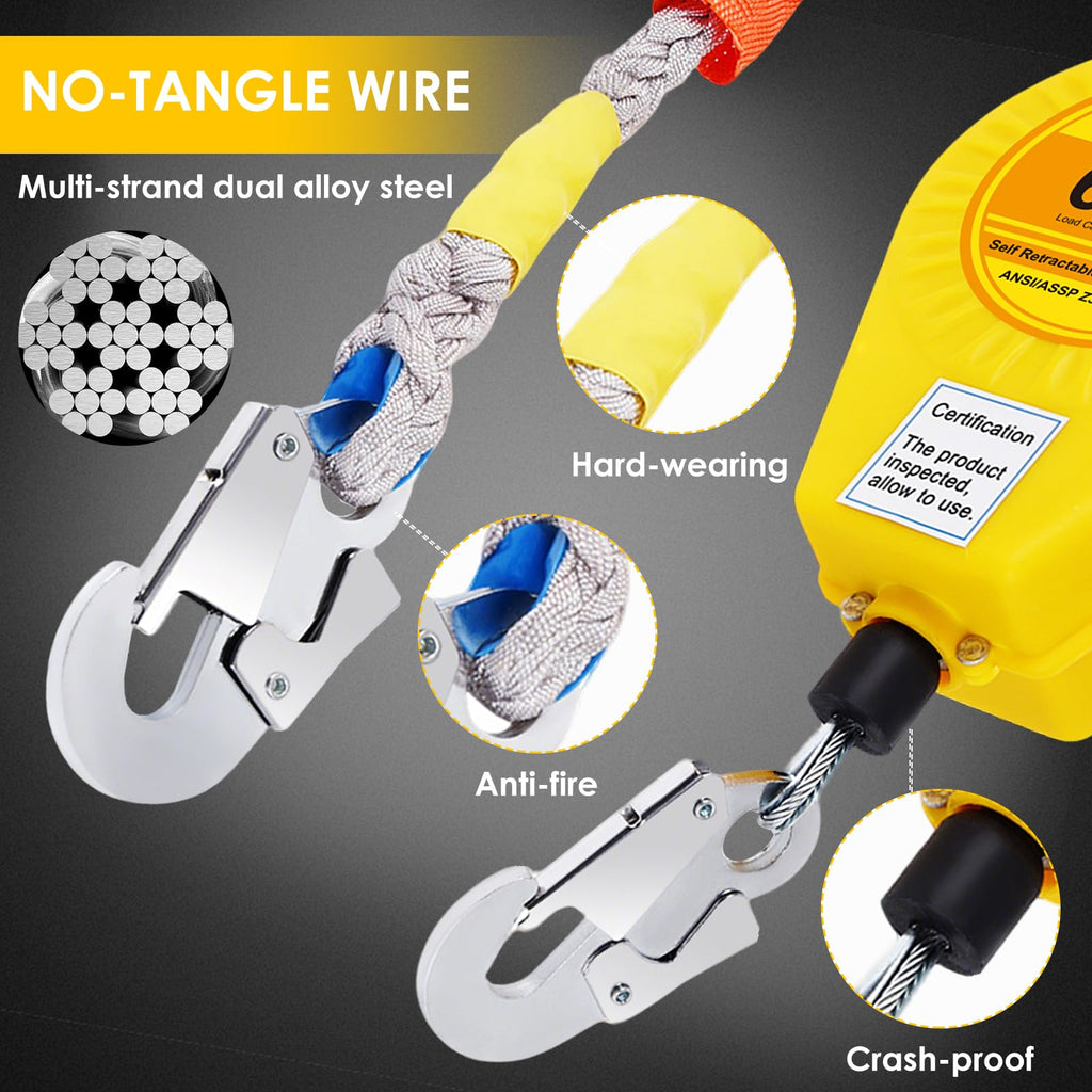 Fall Arrester Protector Self Retractable 33FT Fall Protection Gear Double Locking, Dual PPE+Alloy Steel housing Heavy