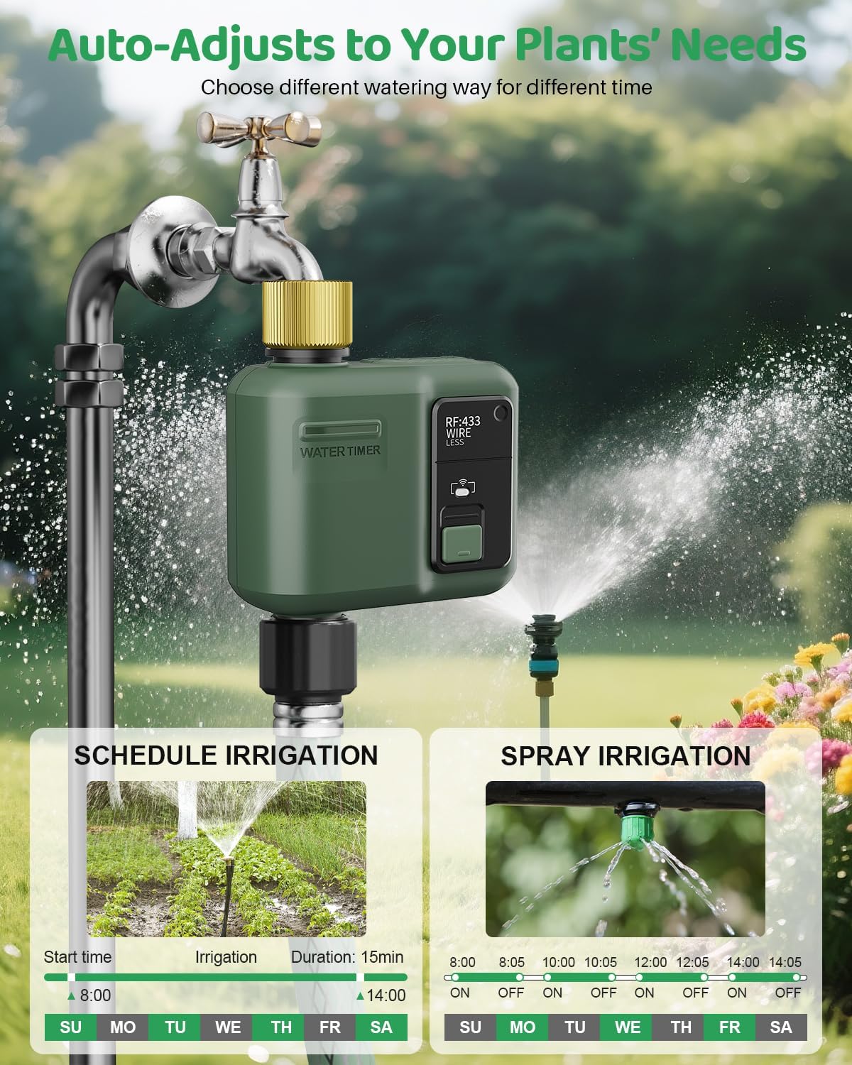 WiFi Water Timer for Garden Hose, Smart Sprinkler Controller with 984ft RF Range, Smart Lawn Watering System