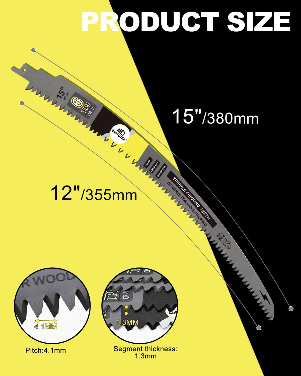 15-Inch Japanese Teeth Reciprocating Saw Blades 10PCS, DARTOTEK Curved Edge 6TPI Pruning Blades for Wood, Tree Trimming Cutting, Fits Most Reciprocating Saws(10 of Pack)