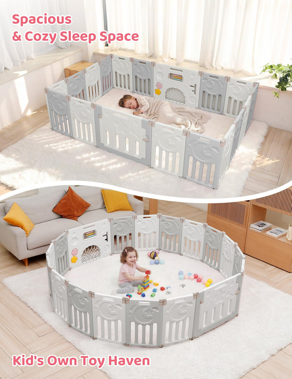 Modular Foldable Baby Playpen & Safety Activity Yard with Locking Walk-Through Gate for Infants & Toddlers