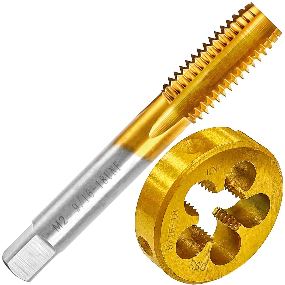 9/16-18 UNF Tap and Die Set for Metal,M2 HSS Thread Tap and Round Die