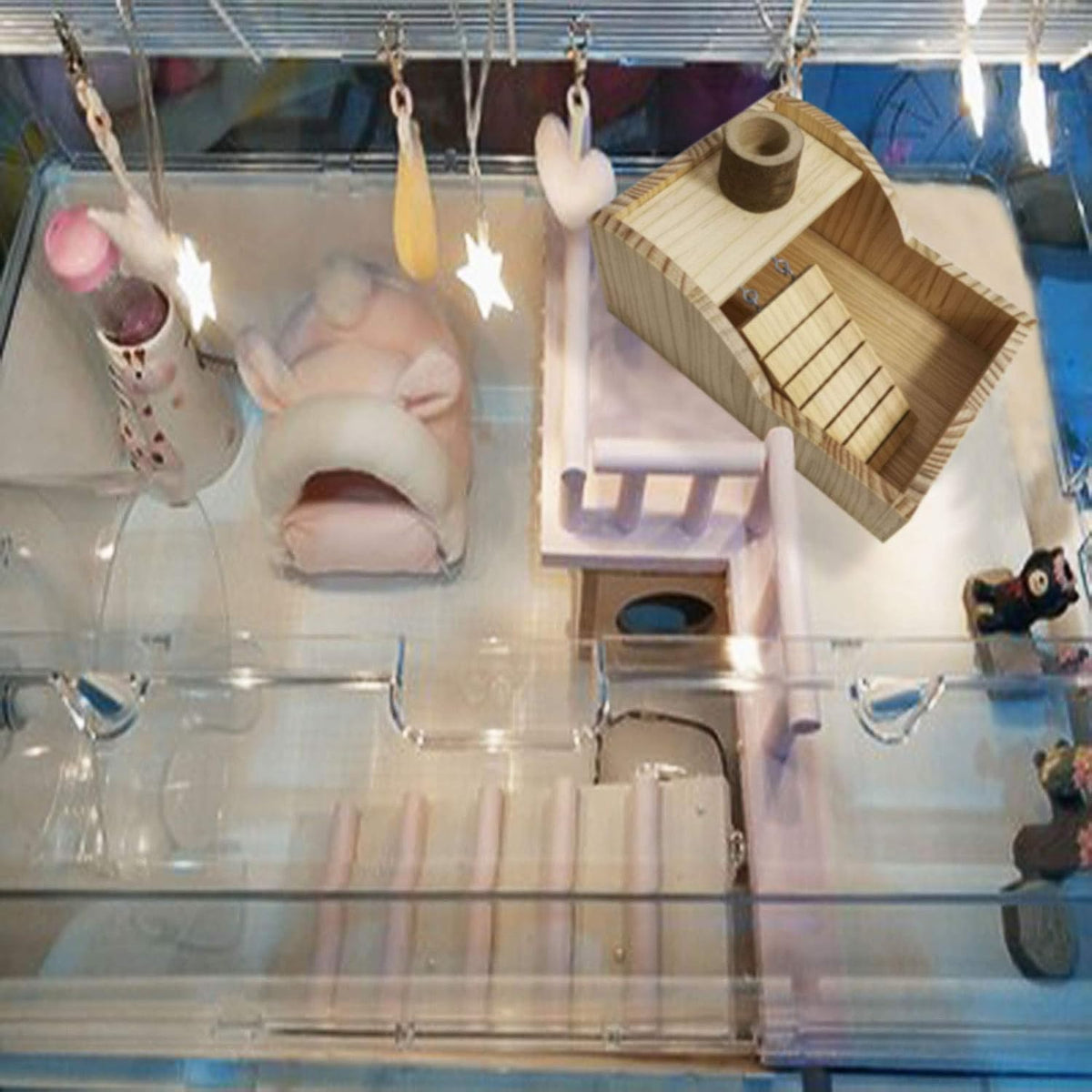 Hamster Sand Bath Box Wooden Small Animals Shower Room Chinchilla Digging Sand Bathtub Container with Climbing Ladder