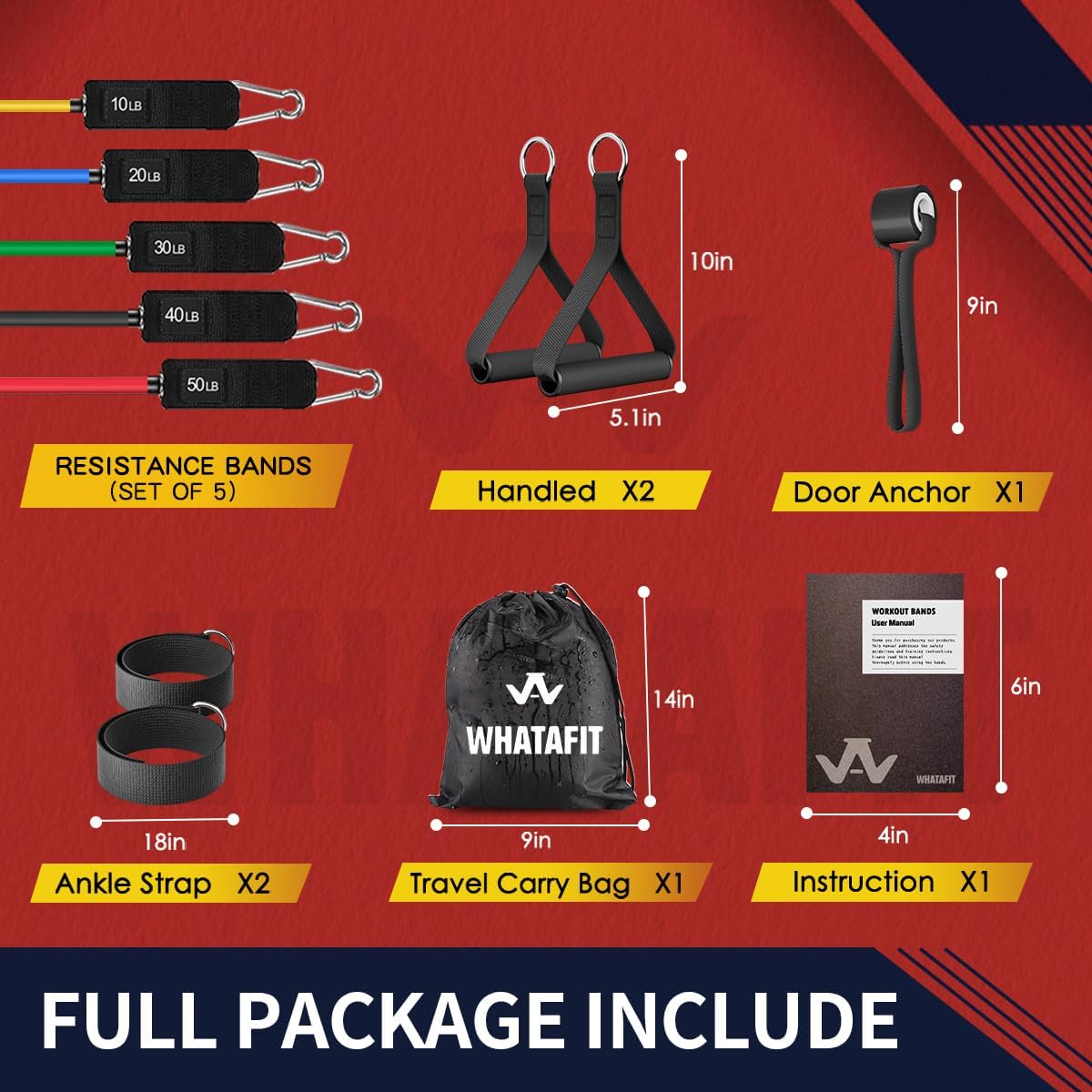 Resistance Bands, Exercise Bands, Workout Bands with Handles, Door Anchor and Ankle Straps, 5 Resistance Levels