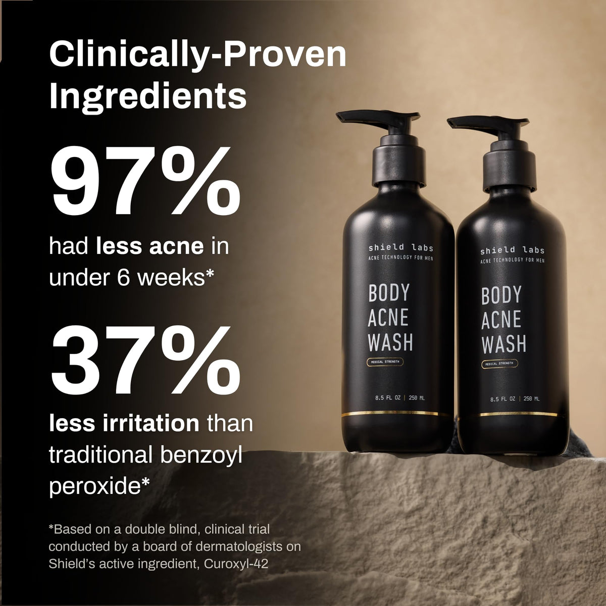 Men's Acne Body Wash for Back, Chest & Shoulders - 4% Benzoyl Peroxide Body Wash, Clears Breakouts & Acne Scars –