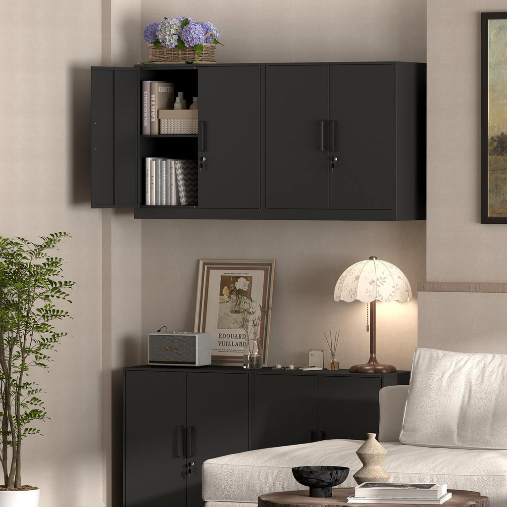 Metal Wall Cabinet,Garage Cabinet with Handle,Lockable Storage Cabinets Wall Mounted with 2 Doors,Locking Cabinet