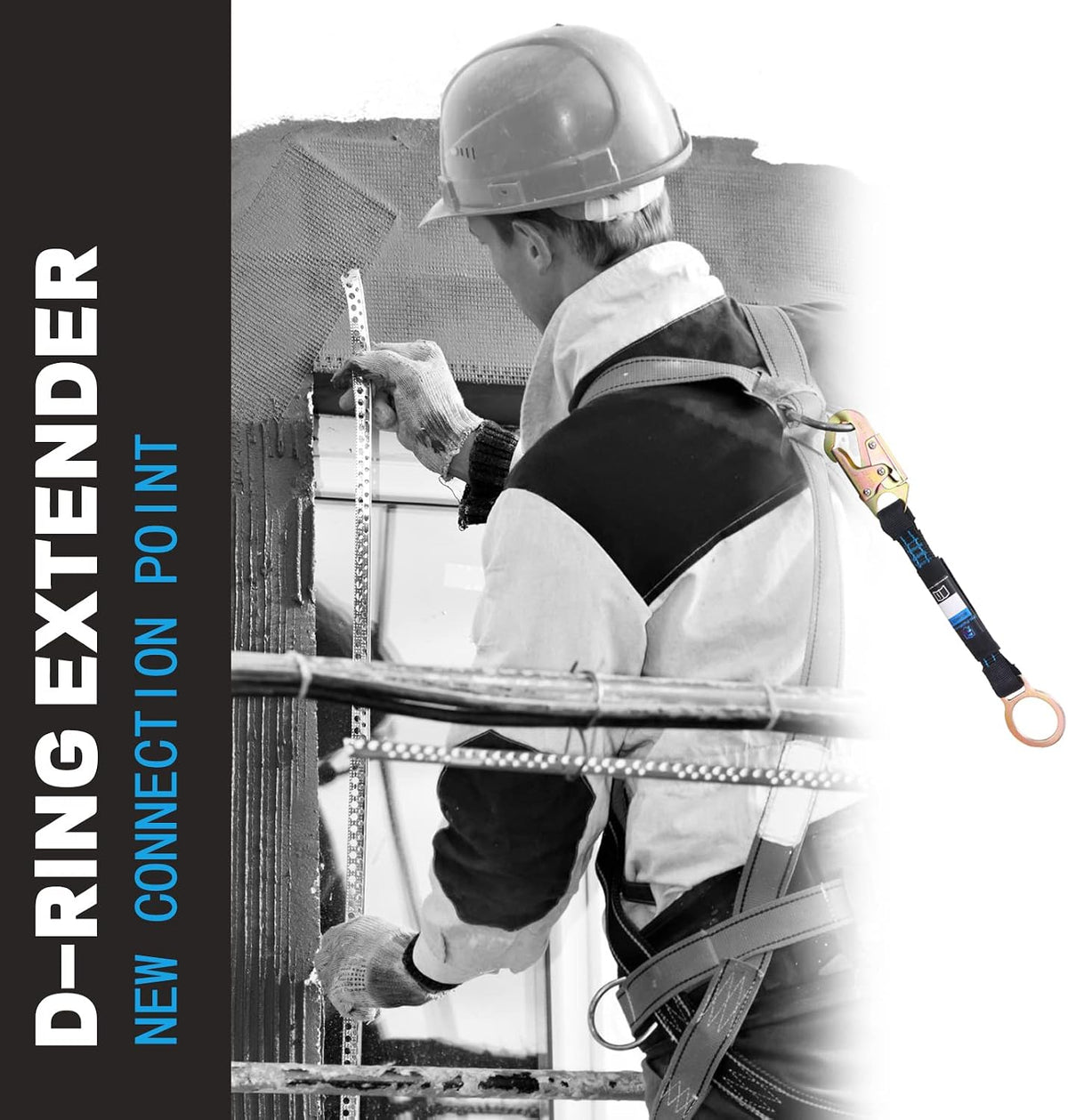 18 Inch D Ring Extender with Galvanized Steel Self Locking Snap Hook and O Ring，Heavy Duty Fall Protection Safety