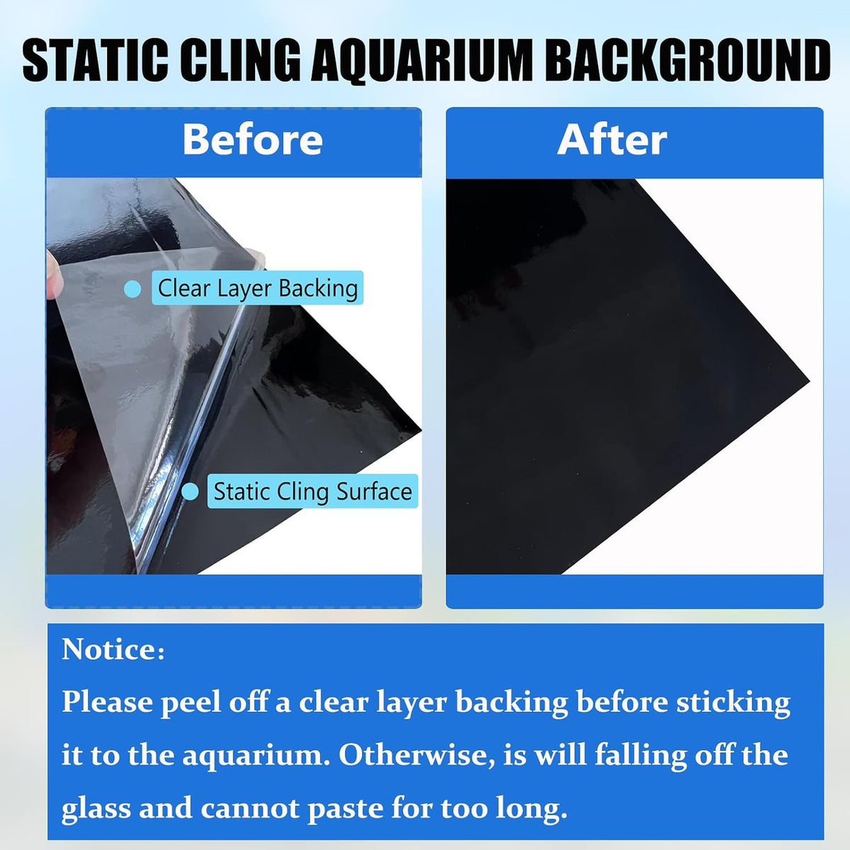 Black Aquarium Background Fish Tank Film, Static Cling, 23.6 x 11.8 in