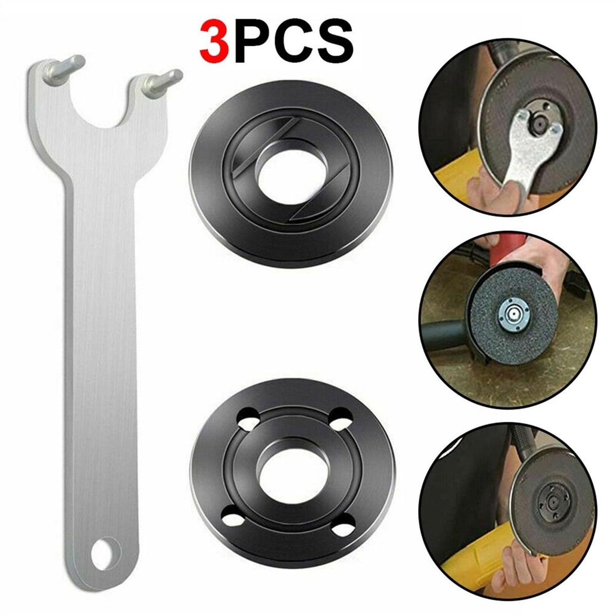 EdvenA 3pcs Angle Grinder Wrench Spanner M14 Thread Angle Grinder Inner Outer Flange Nut Set Tool W/Wrench Replacement