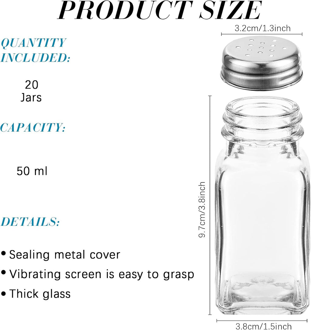 20 Pack Salt and Pepper Shakers Glass Set, 1.7 oz Steel Lid