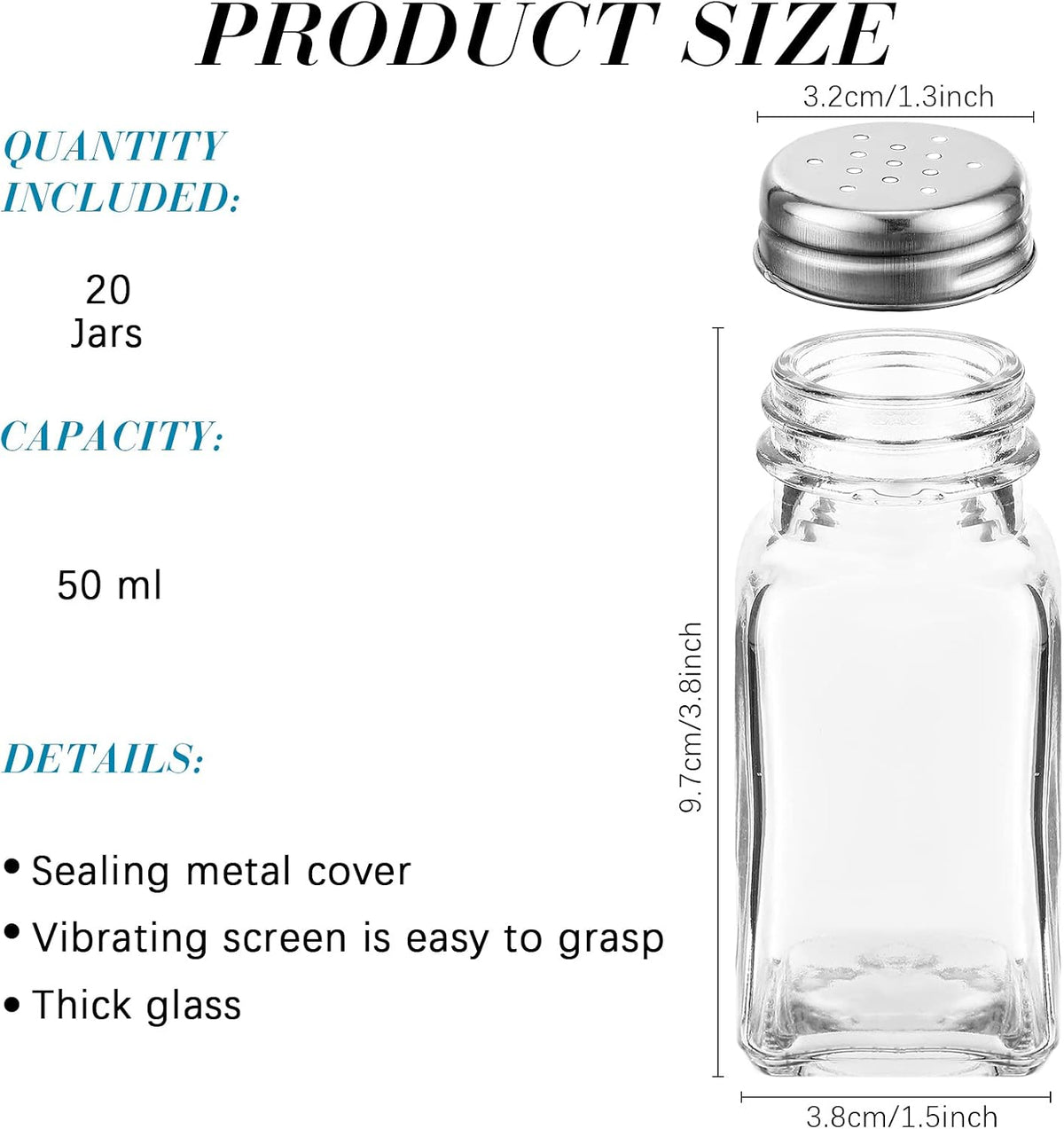 20 Pack Salt and Pepper Shakers Glass Set, 1.7 oz Steel Lid