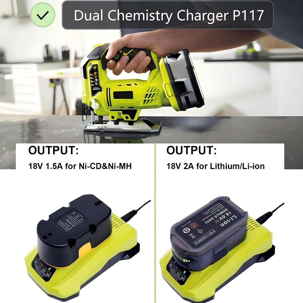 P117 18V Battery Fast Charger Compatible with Ryobi 12V-18V One+ Battery
