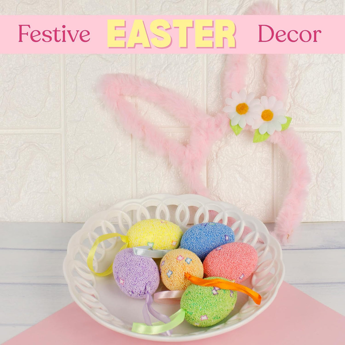 Decorative Foam Easter Egg Ornaments, Assorted Pastel Colors, Hanging Spring Home Decorations, 18 Total
