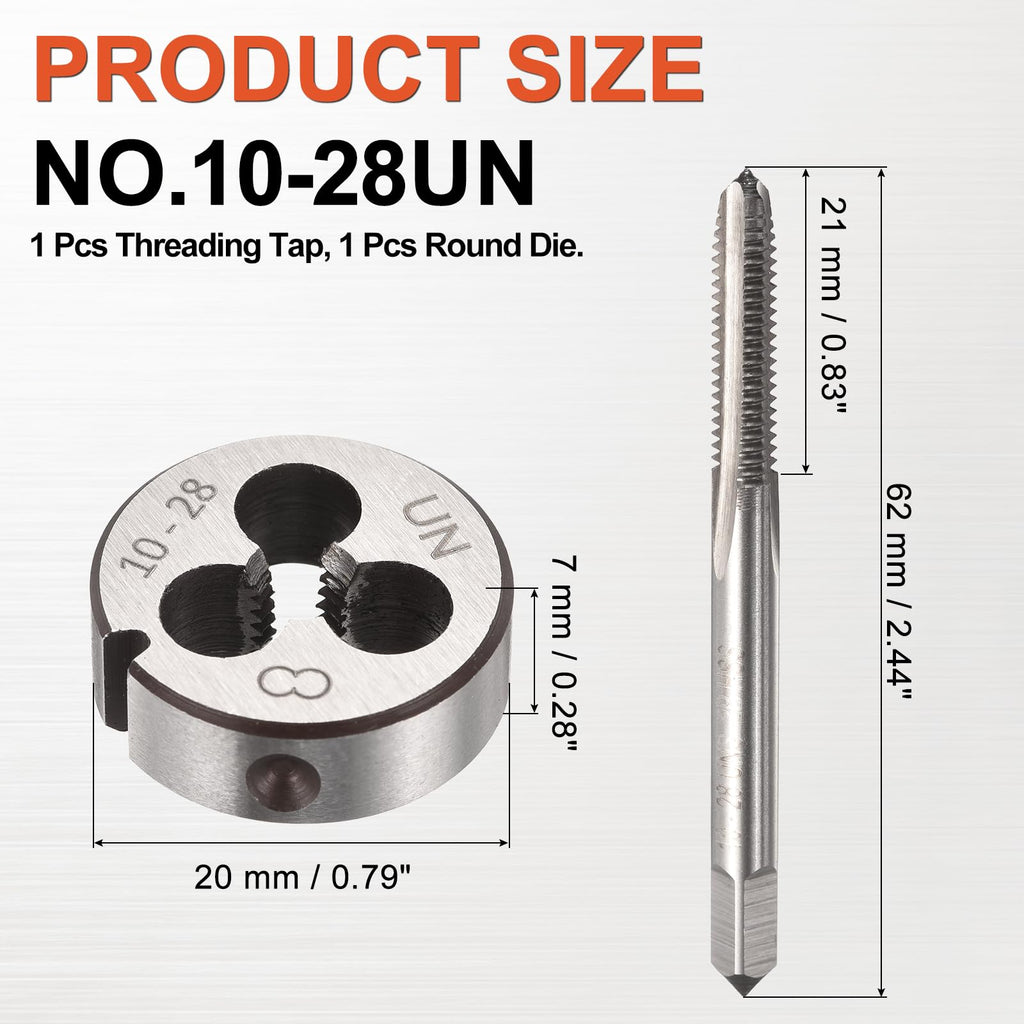 Workkyma No 10x28 UN Tap and Die Set, M2 HSS Right Hand Threading Tool