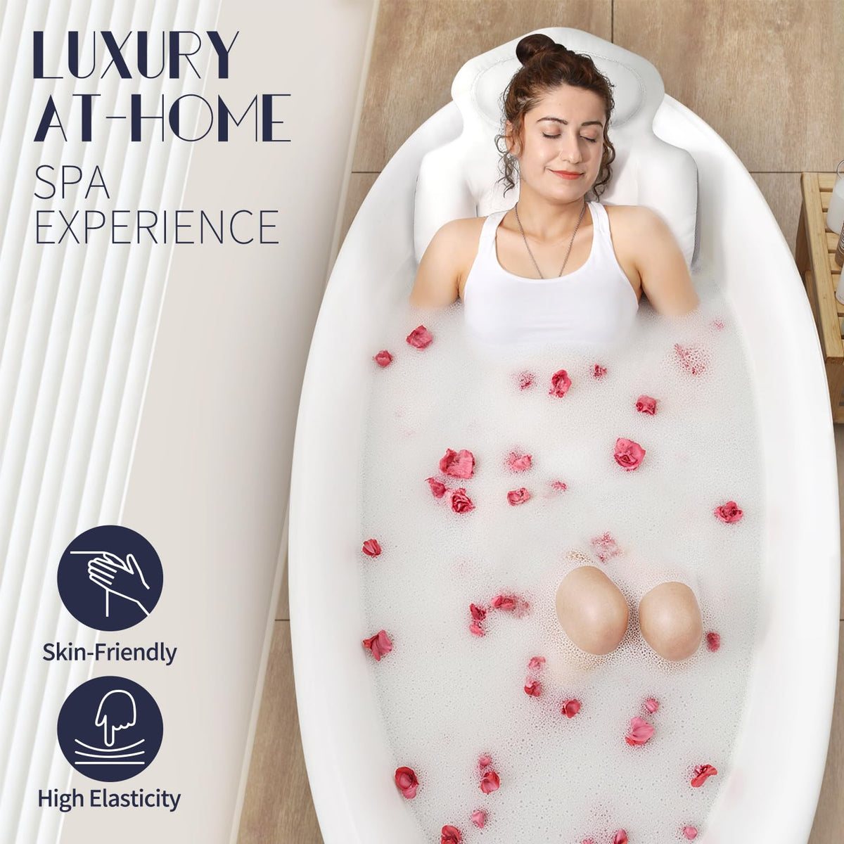 Full Body Bath Pillow for Tub, Thick Bathtub Cushion Mat - Luxury Spa White