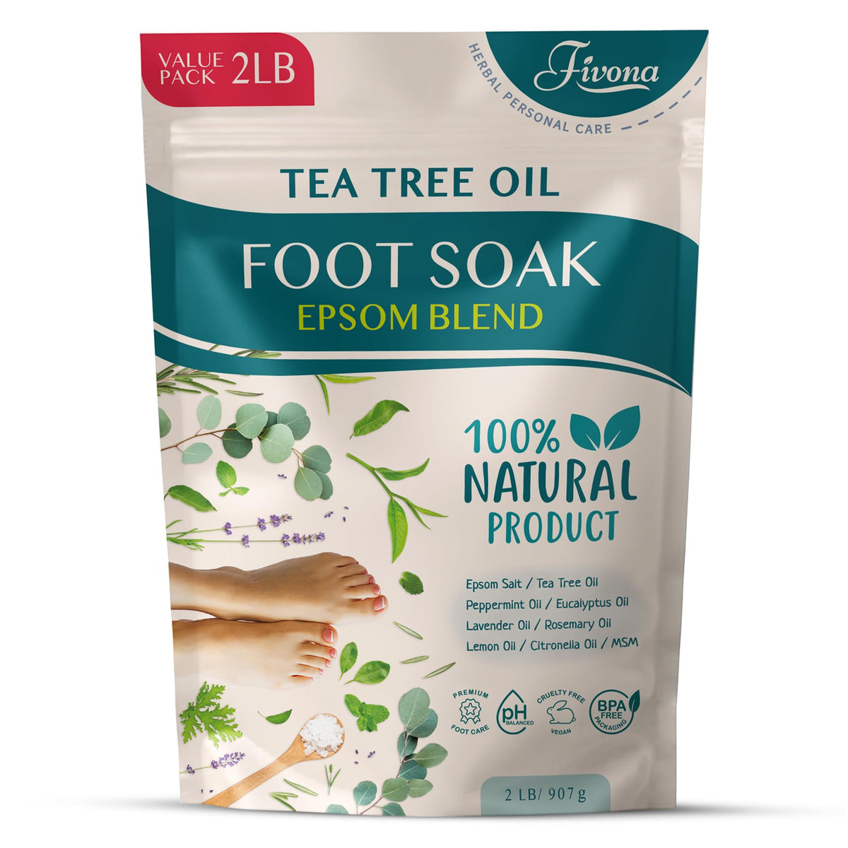 Foot Soak Epsom Salt with Tea Tree Oil 2 LB - Epsom Salt with Essential Oils for Healthy Toenails, Soothing Relief