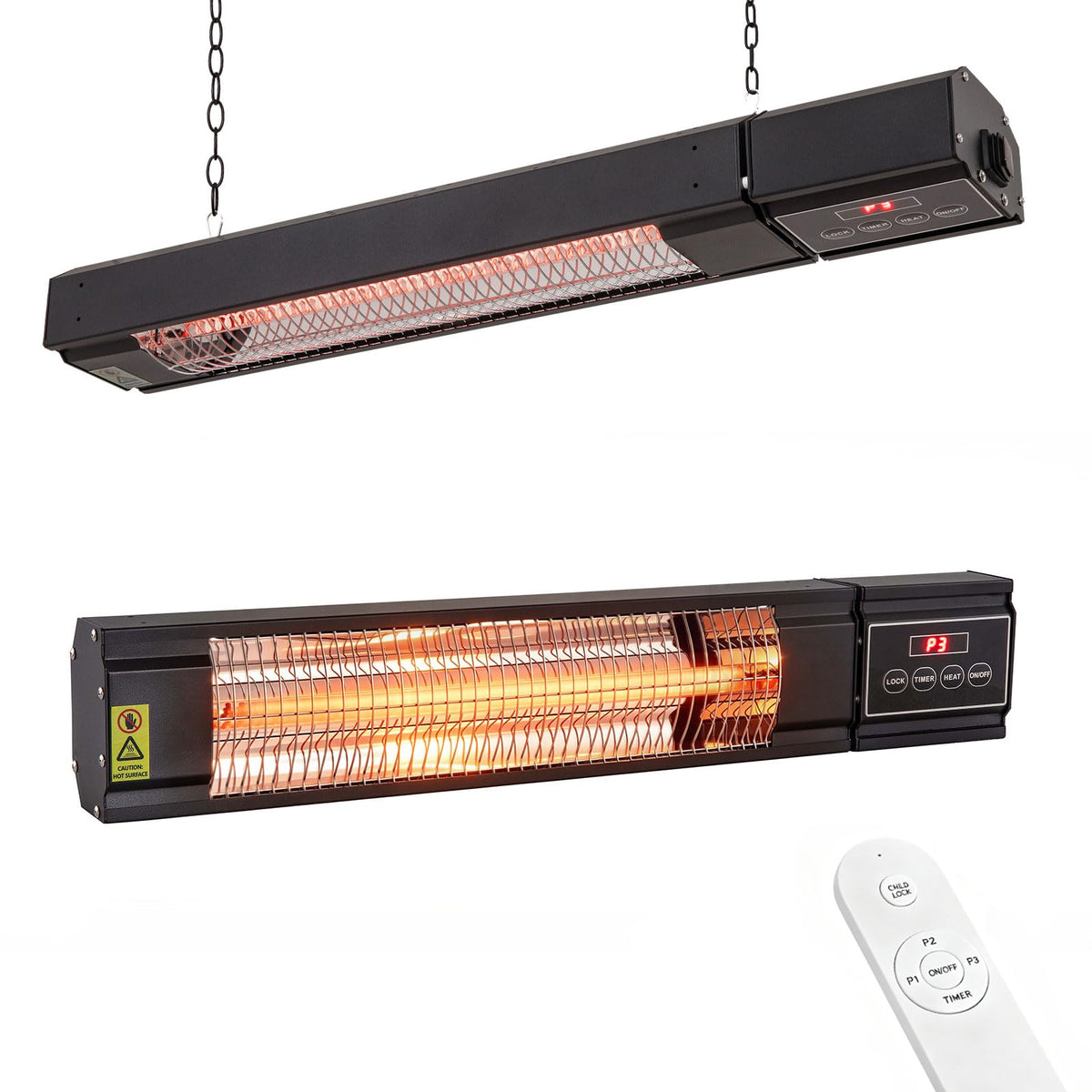 Carbon Ffiber Patio Heater, 1500W, IP65 Approved, Odorless, Wall-Mounted Heater with Remote, 15 Second Fast Heater