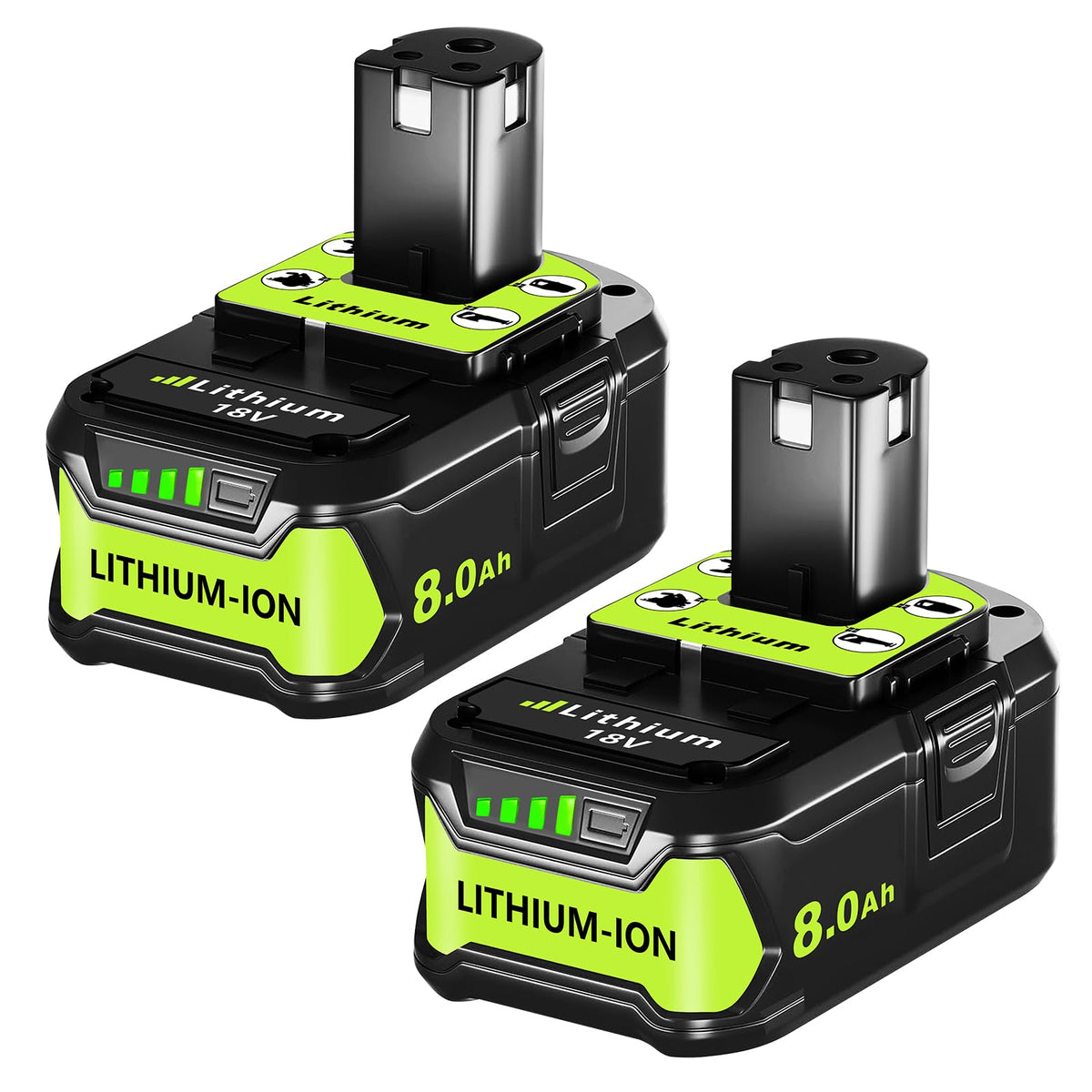 2 Pack 8.0Ah Replacement for Ryobi 18V Lithium-ion Battery